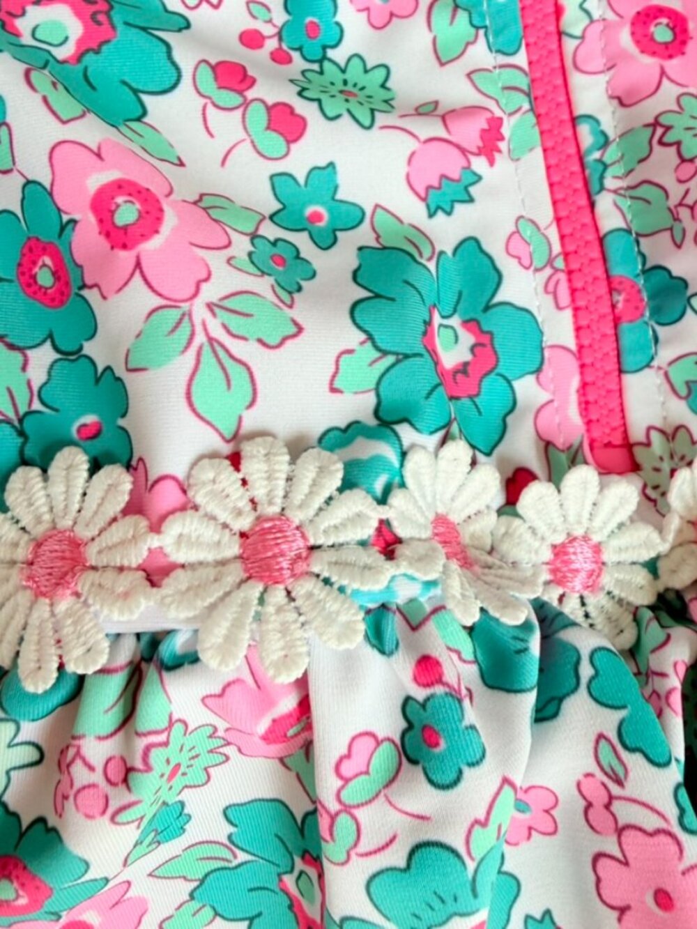 2T Floral Rash Guard Swimsuit & Rainbow Visor Set - Picture 5 of 11